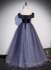Sparkling Purple Gradient Tulle Off Shoulder A-Line Purple Evening Dress Semi Formal Prom Dress Elegant